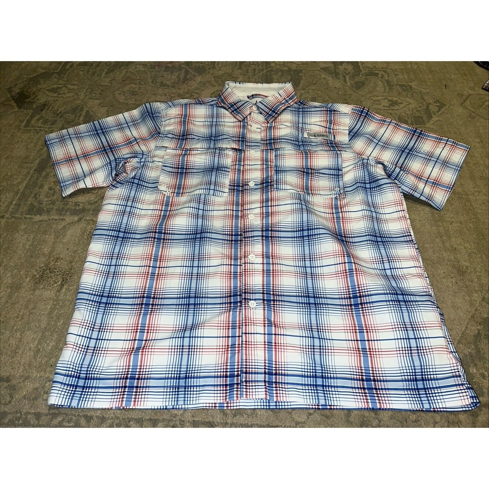 Habit Shirt Mens Sz Large Plaid Performance Fishing Lightweight White Red Blue
